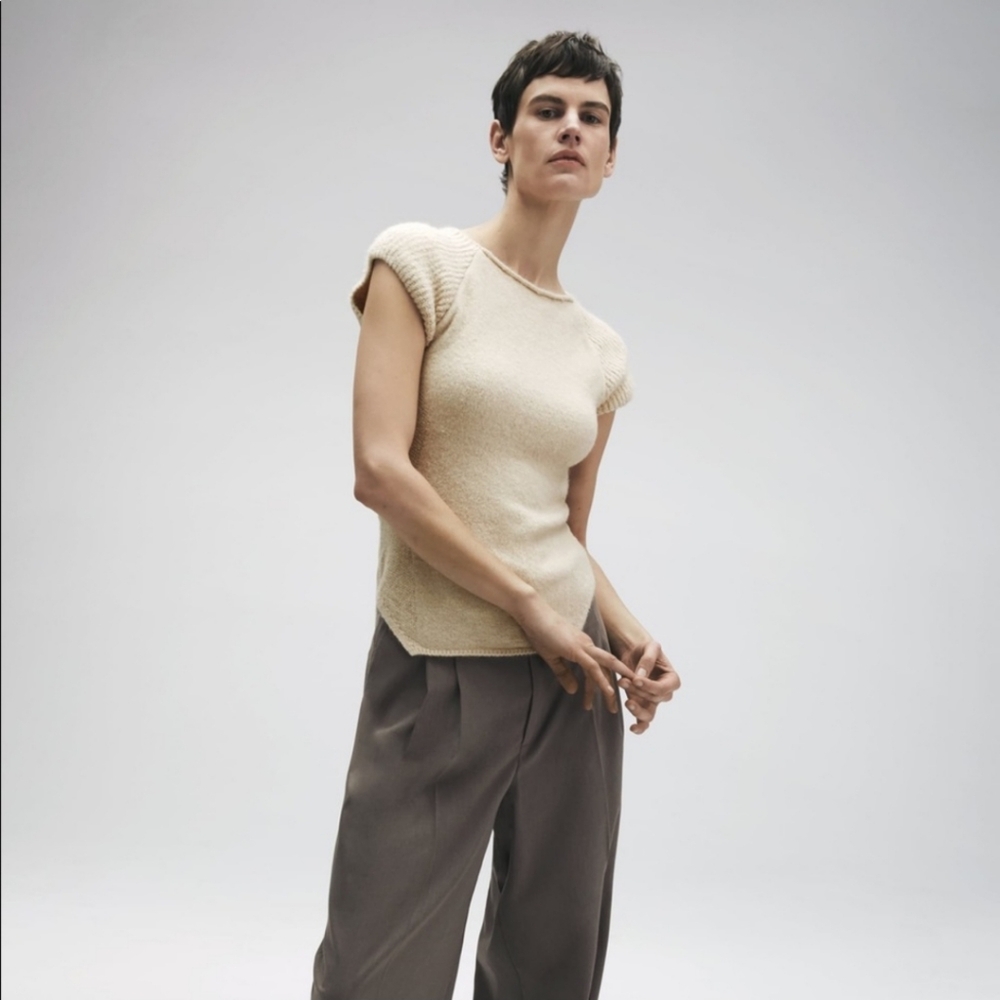 Zara Sand Knit Short Sleeve Sweater